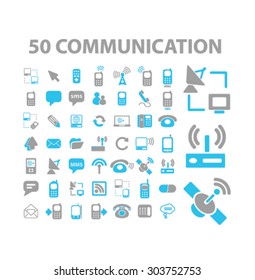 communication icons, signs, illustrations set, vector