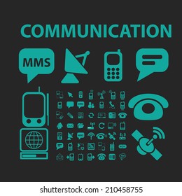 communication icons, signs, symbols, objects, illustrations set. vector