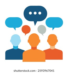  communication icons, speech bubbles, diverse group, colorful silhouettes, dialogue concept, Flat design, social interaction, teamwork illustration, minimalist style, vibrant colors, 