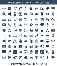 communication icons. Trendy 100 communication icons. Contain icons such as download cloud, ink pen, call, transmitter, shaking hands, envelope. communication icon for web and mobile.