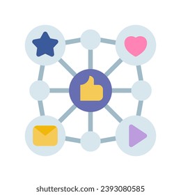 Communication icons in various shapes in flat, line, colored styles.