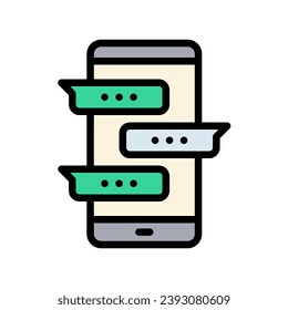 Communication icons in various shapes in flat, line, colored styles.