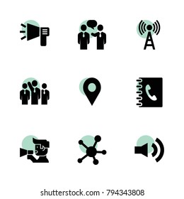 Communication icons. vector collection filled communication icons set.. includes symbols such as adress book, businessmen communication. use for web, mobile and ui design.