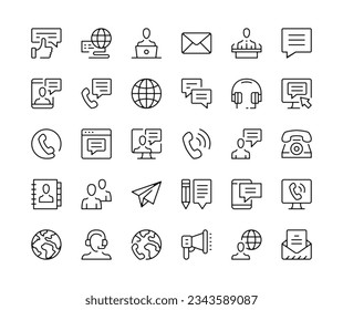 Iconos de comunicación. Iconos de línea del vector establecidos. Chat en línea, conceptos de mensajes. Símbolos de trazo de contorno negro