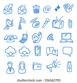 communication icons for web, internet- doodle