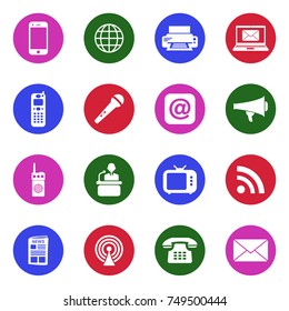 Communication Icons. White Flat Design In Circle. Vector Illustration. 