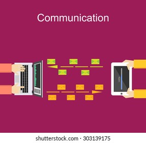 Communication illustration concept. Data transfer concept. Communication between devices. Sending file concept illustration. Wireless communication.
