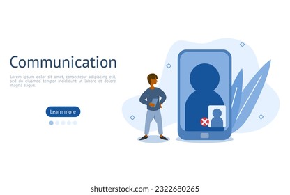 communication illustration set. characters are using mobile phones to communication by video call system. technology for contact concept vector.