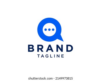 Logo für Kommunikation und Unendlichkeit. Blue Motion Speech Bubble Linear Rounded Style mit Negative Space Chat Talk Symbol einzeln auf weißem Hintergrund. Flaches Vectorlogo-Design-Vorlagenelement.