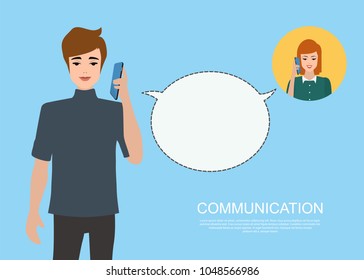 Communication infographic background. Talking mobile phone. Illustration vector flat design.