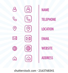 Communication and information icon pack. Contacts icons. Symbols. Business card. Vector illustration. Icons. Fully editable format.