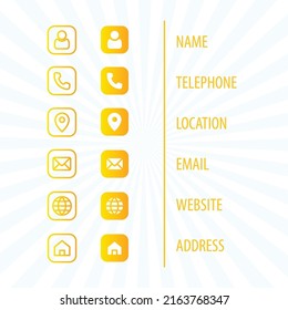 Communication and information icon pack. Contacts icons. Symbols. Business card. Vector illustration. Icons. Fully editable format.