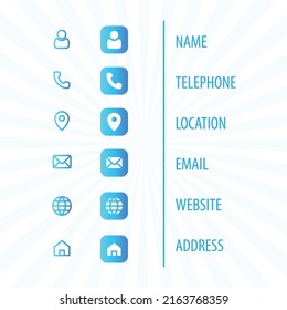 Communication and information icon pack. Contacts icons. Symbols. Business card. Vector illustration. Icons. Fully editable format.
