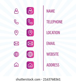 Communication and information icon pack. Contacts icons. Symbols. Business card. Vector illustration. Icons. Fully editable format.