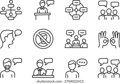 Conjunto de iconos de interacción de comunicación: paquete de esquema de conversación de mensajería de voz de diálogo