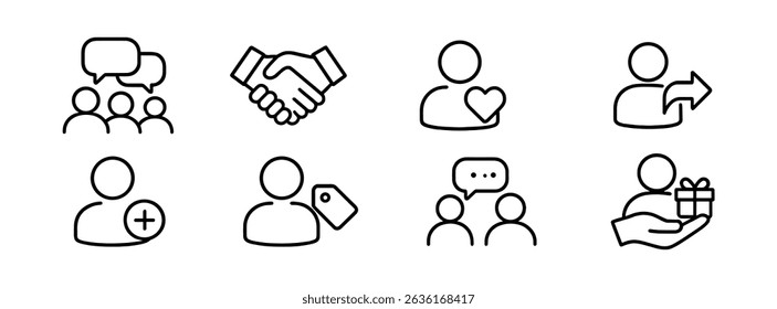Communication and interaction line icon set - flat, chat,  social symbols