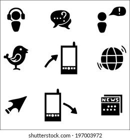 Communication Internet icons set black on white, hand drawn collection