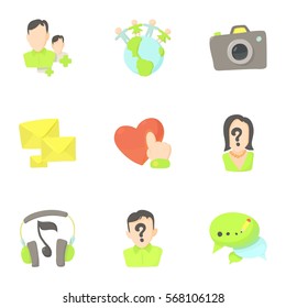Communication in internet icons set. Cartoon illustration of 9 communication in internet vector icons for web