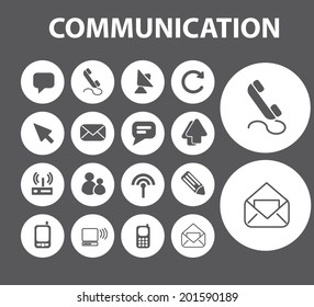 comunicación, internet, correo, teléfono, llamada, botones, iconos, señales establecidas, vector