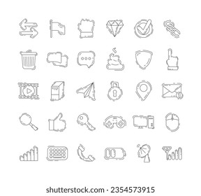 Communication, internet, social media, computer thin line icon set