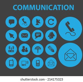 communication isolated buttons, icons, signs, illustrations, silhouettes, vectors set