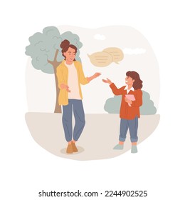 Communication isolated cartoon vector illustration. Kid talking to an adult, parent child communication, psychological health, making connection, improving social skills vector cartoon.