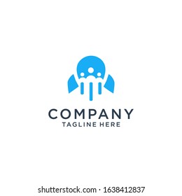 Communication with jet logo design company Premium Vector