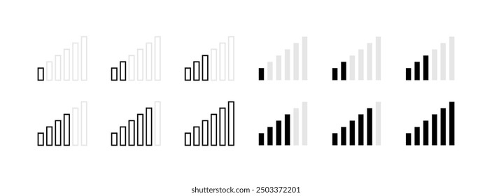 Communication level set icons. Linear, silhouette and flat style. Vector icons.