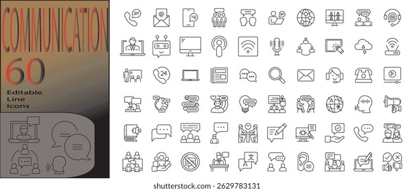 communication line editable icon set. Editable stroke. Vector illustration