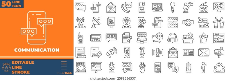 Communication Line Editable Icons set. Vector illustration in modern thin line style of communication icons: Career, Success, Brainstorm, Freelance, etc