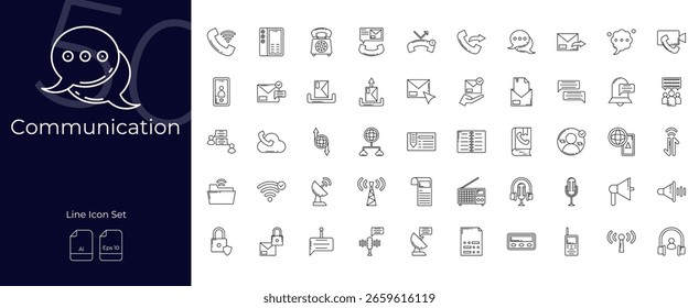 Conjunto de iconos editables de línea de comunicación. Ilustración vectorial en estilo de línea delgada moderna de iconos de comunicación: conversación, diálogo, discusión, etc