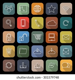 Communication line flat icons with long shadow, stock vector