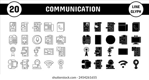 Línea de Comunicación Glifo Ilustración vectorial Icono Pegatina Set Diseño Materiales