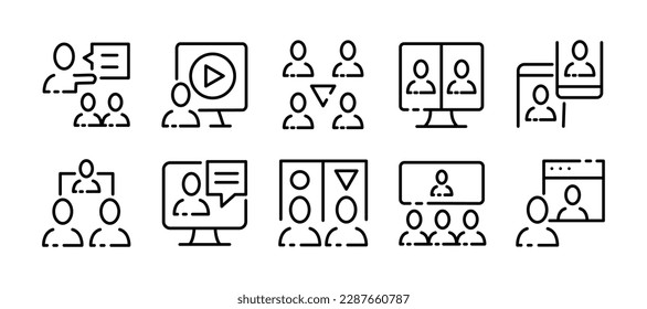 Comunicación. Icono de línea, negro, diferentes formas de comunicación. Iconos vectores.