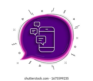Icono de línea de comunicación. Burbuja de chat con sombra. Símbolo de chat de Smartphone. Signo de mensajes comerciales. Icono de comunicación en línea delgada. Vector