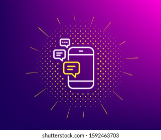Communication line icon. Halftone pattern. Smartphone chat symbol. Business messages sign. Gradient background. Communication line icon. Yellow halftone pattern. Vector