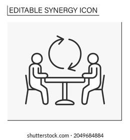 Communication line icon. Negotiating table. Collaborations between workers. Synergy concept. Isolated vector illustrations. Editable stroke