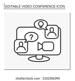 Communication line icon. Question and answers. Business conference. Online job interview. Video conference concept. Isolated vector illustration. Editable stroke
