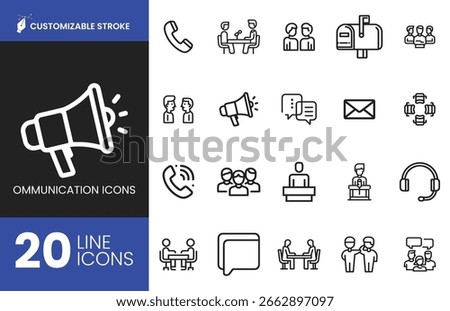  Communication Line Icon Set 20 Customizable Stroke