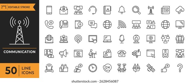 Conjunto de iconos de línea de comunicación. Trazo editable. Ilustración vectorial	
