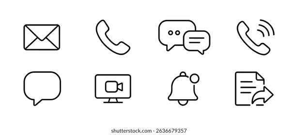 Communication line icon set. email, phone, chat icons in linear style