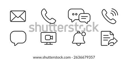 Communication line icon set. email, phone, chat icons in linear style