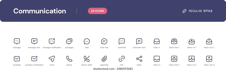 Communication line icon set. icon set. Essential UI Icons Set in Line Style. The set consists of essential and commonly-used icons that every UI designer needs.