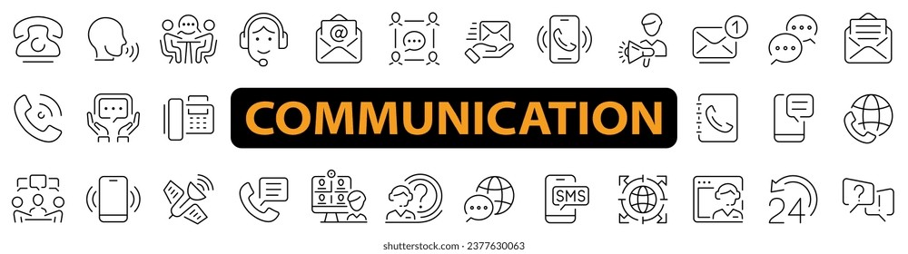 Communication line icon set. Feedback, review, testimonial, customer thin line icons. Business meeting, Video conferencing and team communication. Vector illustration