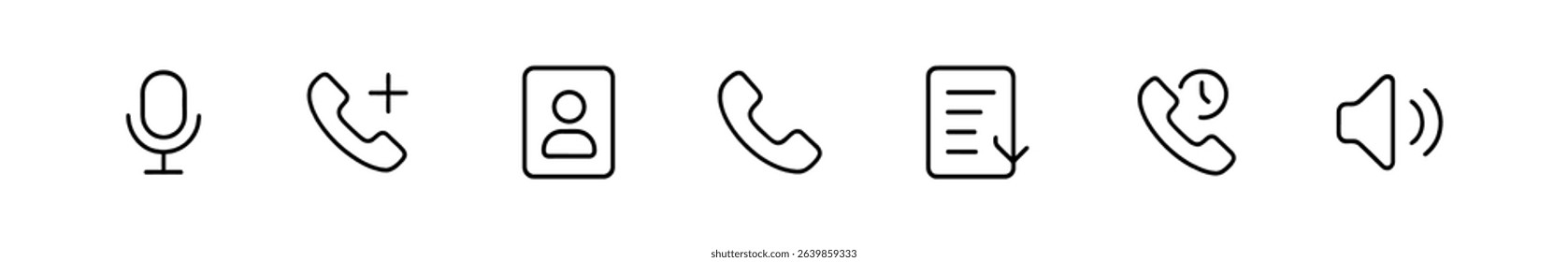 Communication line icon set. phone, microphone, voice, contact, sound line illustrations