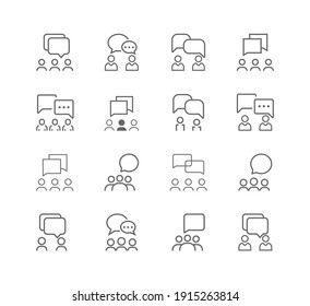 Conjunto de iconos de la línea de comunicación. trabajo en equipo, colaboración, icono de negocios