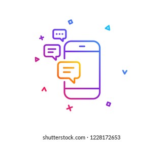 Communication line icon. Smartphone chat symbol. Business messages sign. Gradient line button. Communication icon design. Colorful geometric shapes. Vector
