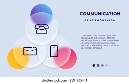 Communication line icons. Contact us icon. Vector for business card and website. Glassmorphism style.