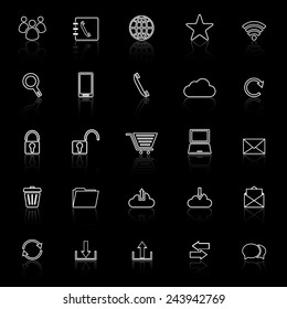 Communication line icons with reflect on black background, stock vector