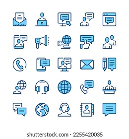 Communication line icons. Set of communication icons. Blue color. Vector line icons set